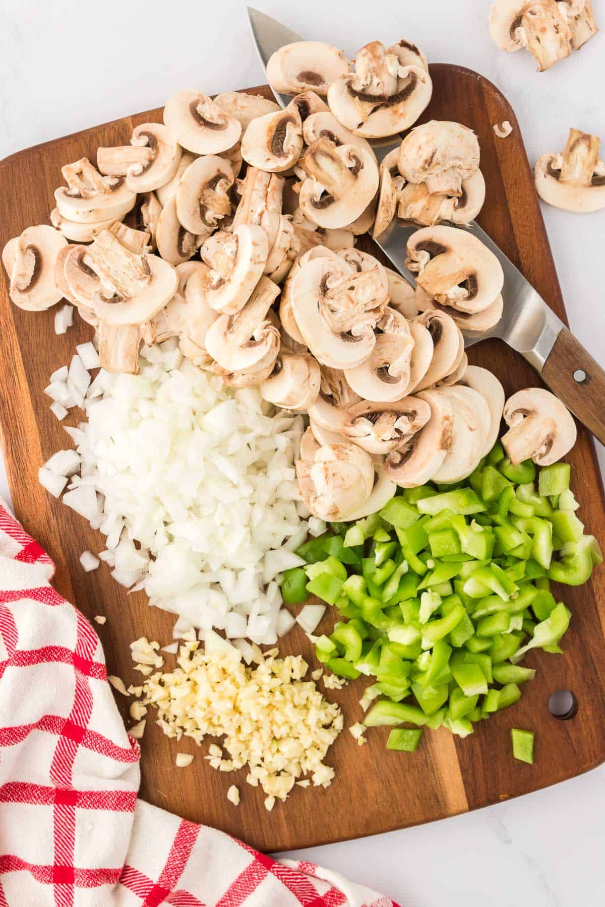 chopped mushrooms, onion, green bell pepper, and garlic