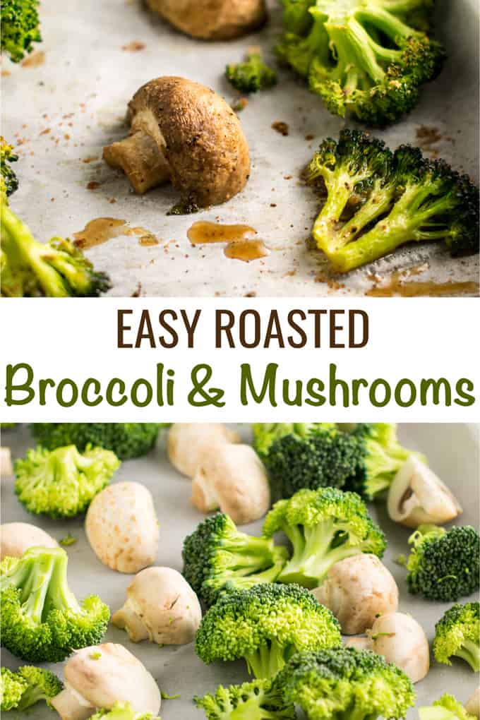 Roasted broccoli and mushrooms recipe - easy side dish! This was so easy and really good. We will be making it a lo! #broccoliandmushrooms #vegan #sidedish #dinner #glutenfree #broccoli #mushrooms #easysidedish #mushrooms