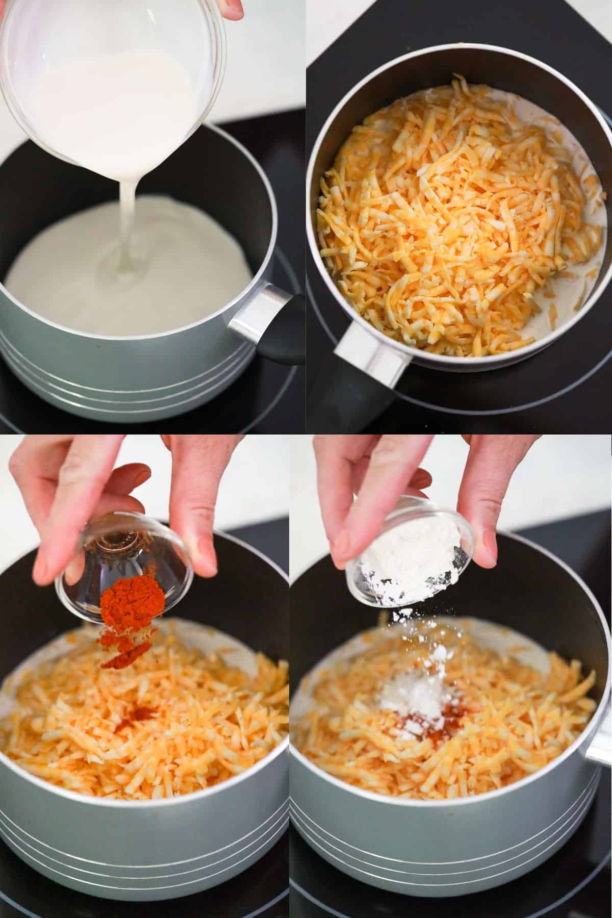 collage image showing the ingredients being added into the pan