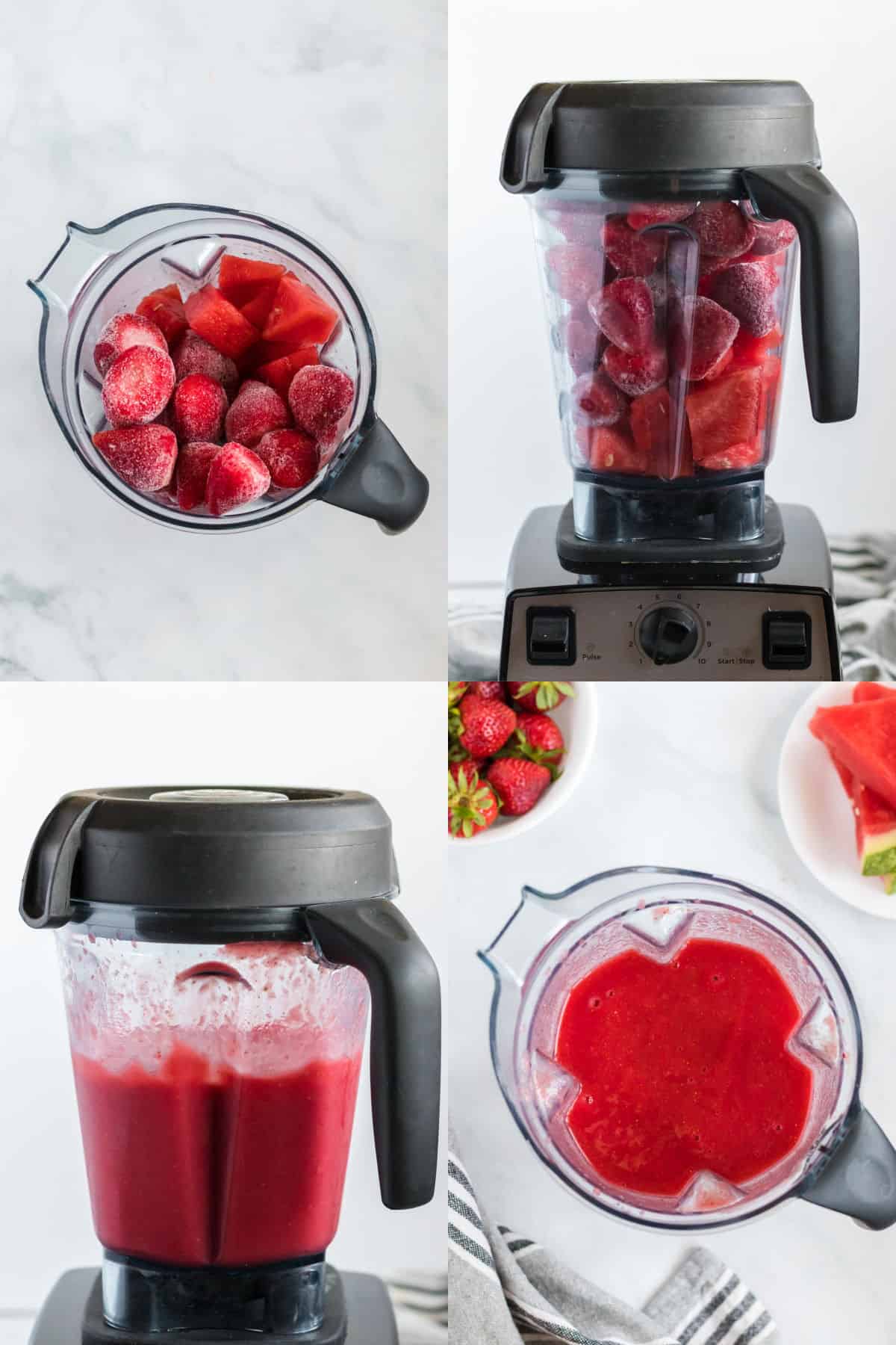 making a strawberry watermelon smoothie in a vitamix