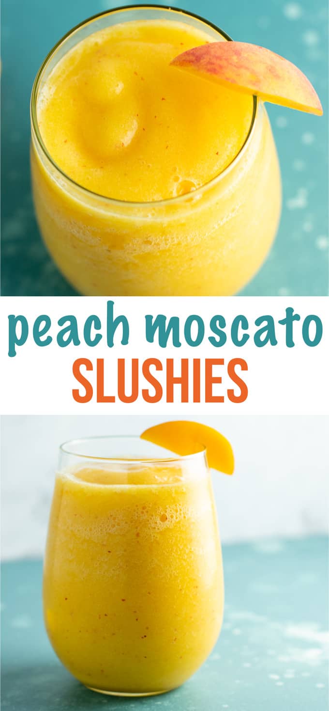 These peach moscato slushies are my favorite! #peach #moscato #slushies #drinks #healthy #summer
