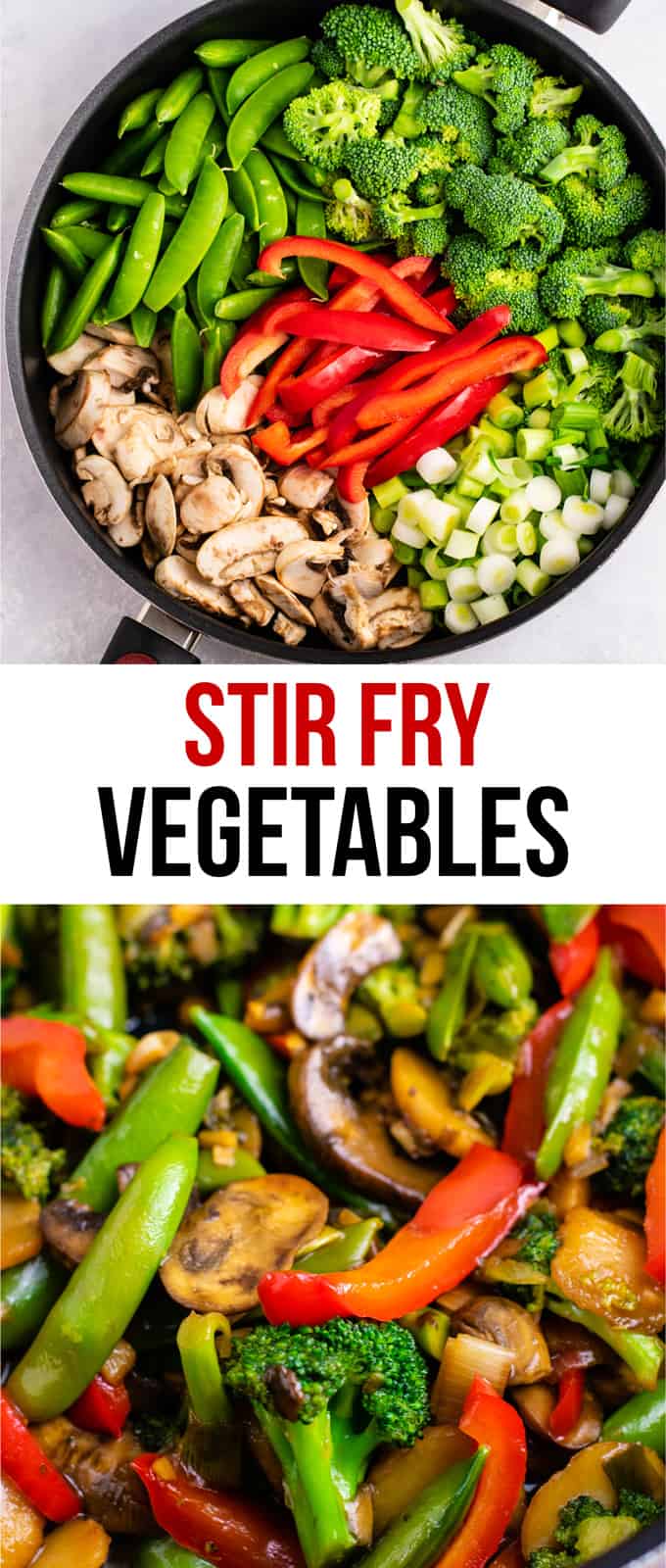 Veggie stir fry recipe – with homemade stir fry sauce. This is amazing and has so much flavor! #stirfryvegetables #stirfry #stirfryrecipe #stirfrysauce #vegetarian #vegan #glutenfree #dinner #dinnerrecipe