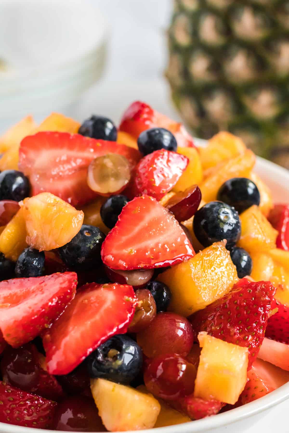 up close fruit salad with honey lime dressing