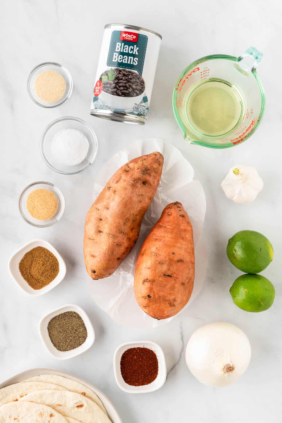 ingredients needed to make sweet potato and black bean tacos