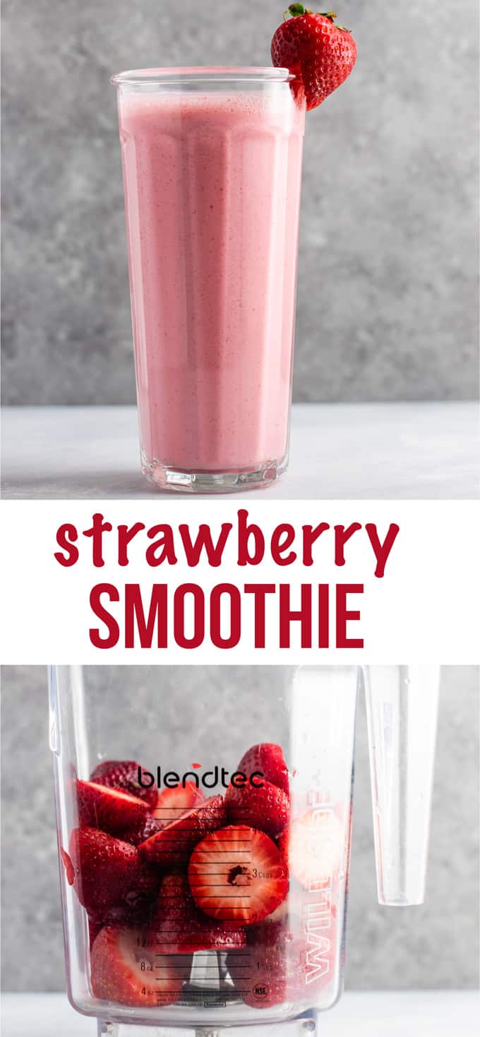 Strawberry smoothie recipe with fresh strawberries. Perfect for summer! #strawberrysmoothie #smoothie #vegetarian #breakfast #smoothierecipe #healthy #healthyfood #healthyrecipes #healthylifestyle