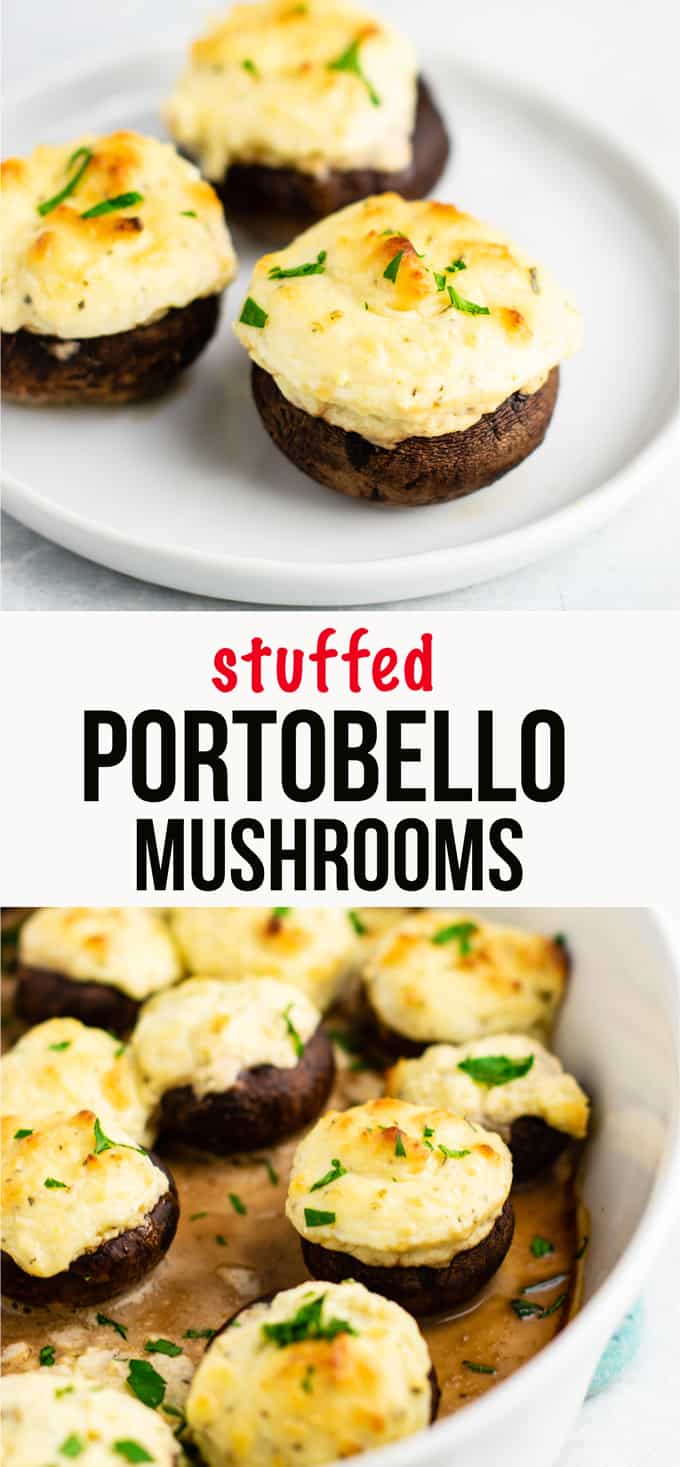 Easy Stuffed Portobello mushrooms with cream cheese and sour cream – a healthy vegetarian appetizer! (and low carb) #easyrecipe #creamcheese #vegetarian #appetizer #vegetarianappetizer #lowcarb #healthy #healthyrecipe #healthyappetizer