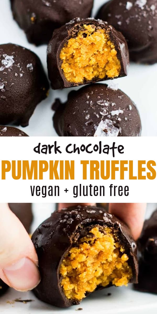 image with text "dark chocolate pumpkin truffles vegan + gluten free"