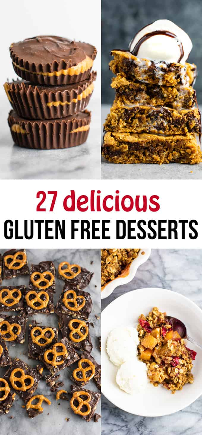 27 delicious gluten free dessert recipes – everything from gluten free cookie bars to fudge, no bake cookies, and more! #glutenfree #dessert #healthyrecipe #glutenfreerecipe