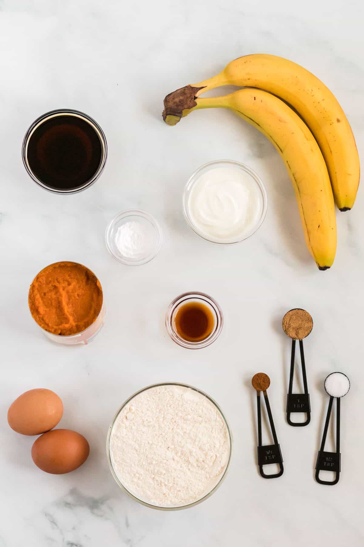 ingredients to make pumpkin banana bread