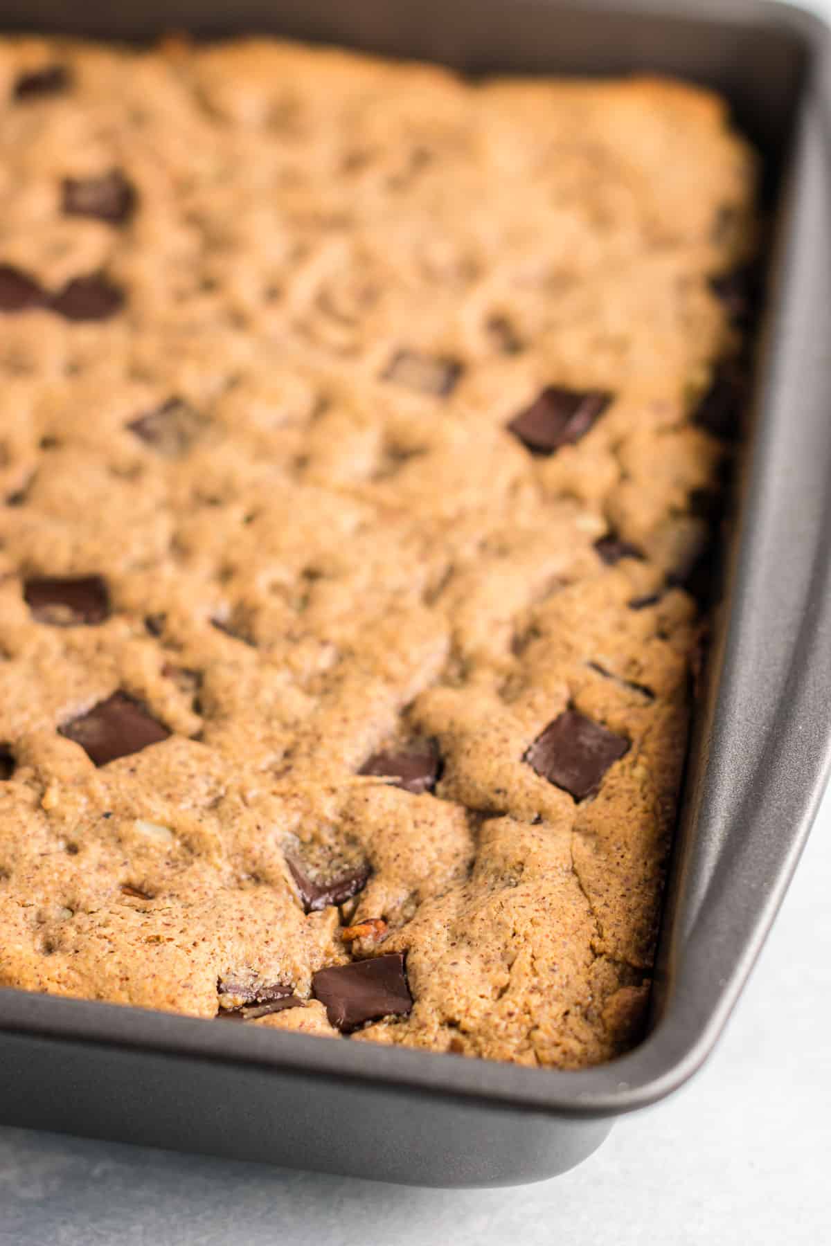 gluten free cookie bars in a baking dish