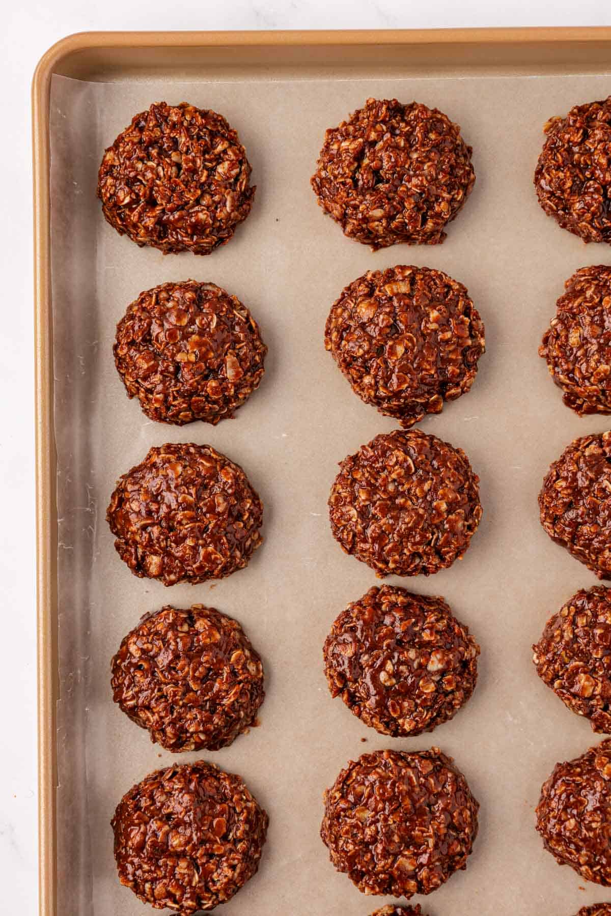 no bake cookies on a baking sheet