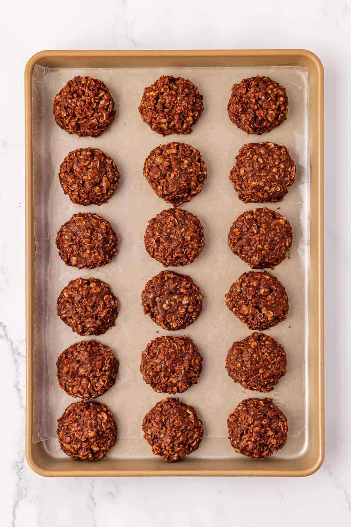 no bake cookies on a baking sheet