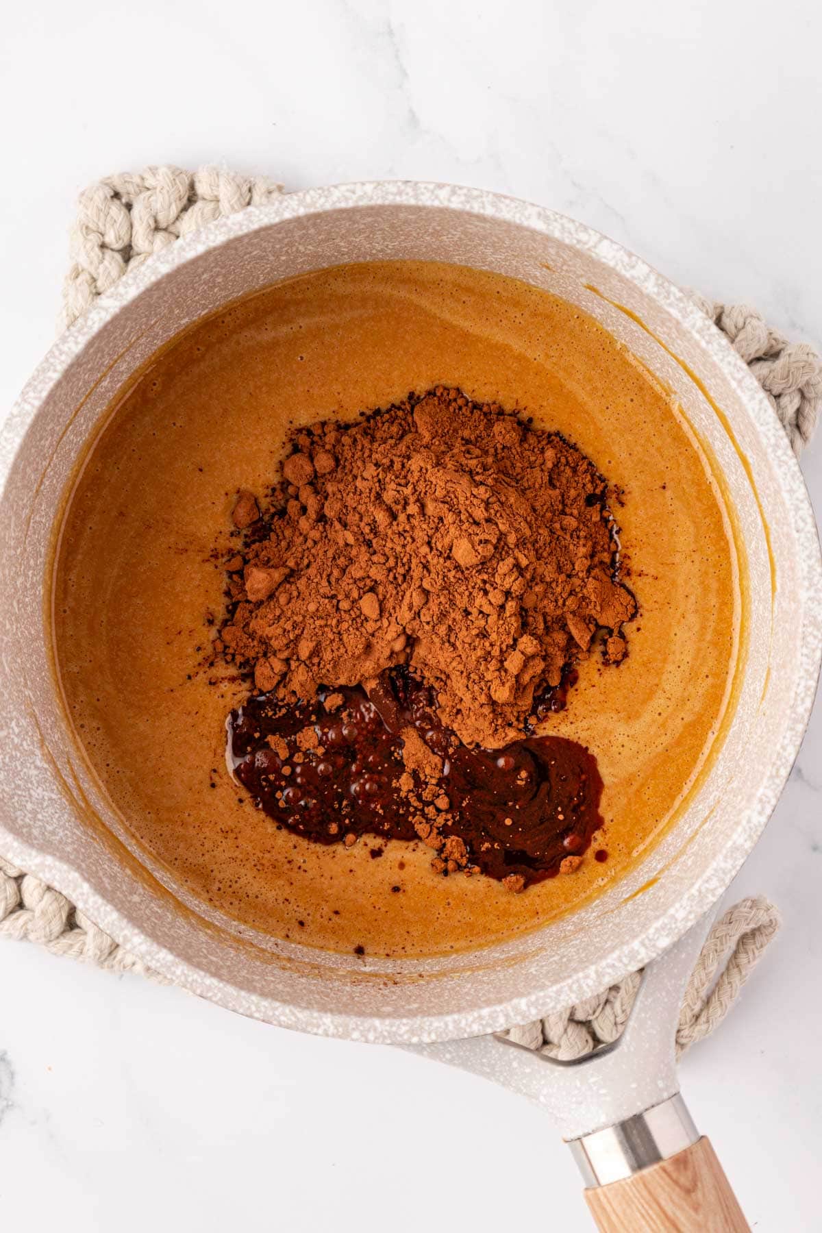 adding the cacao powder