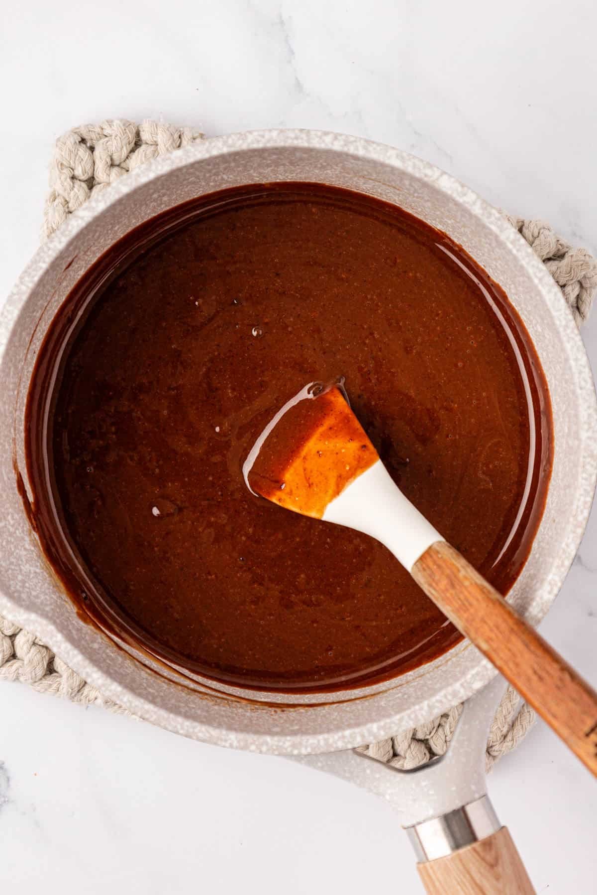 melted peanut butter mixture with cacao powder