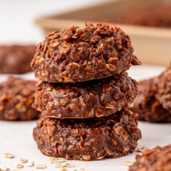 healthy no bake cookies stacked