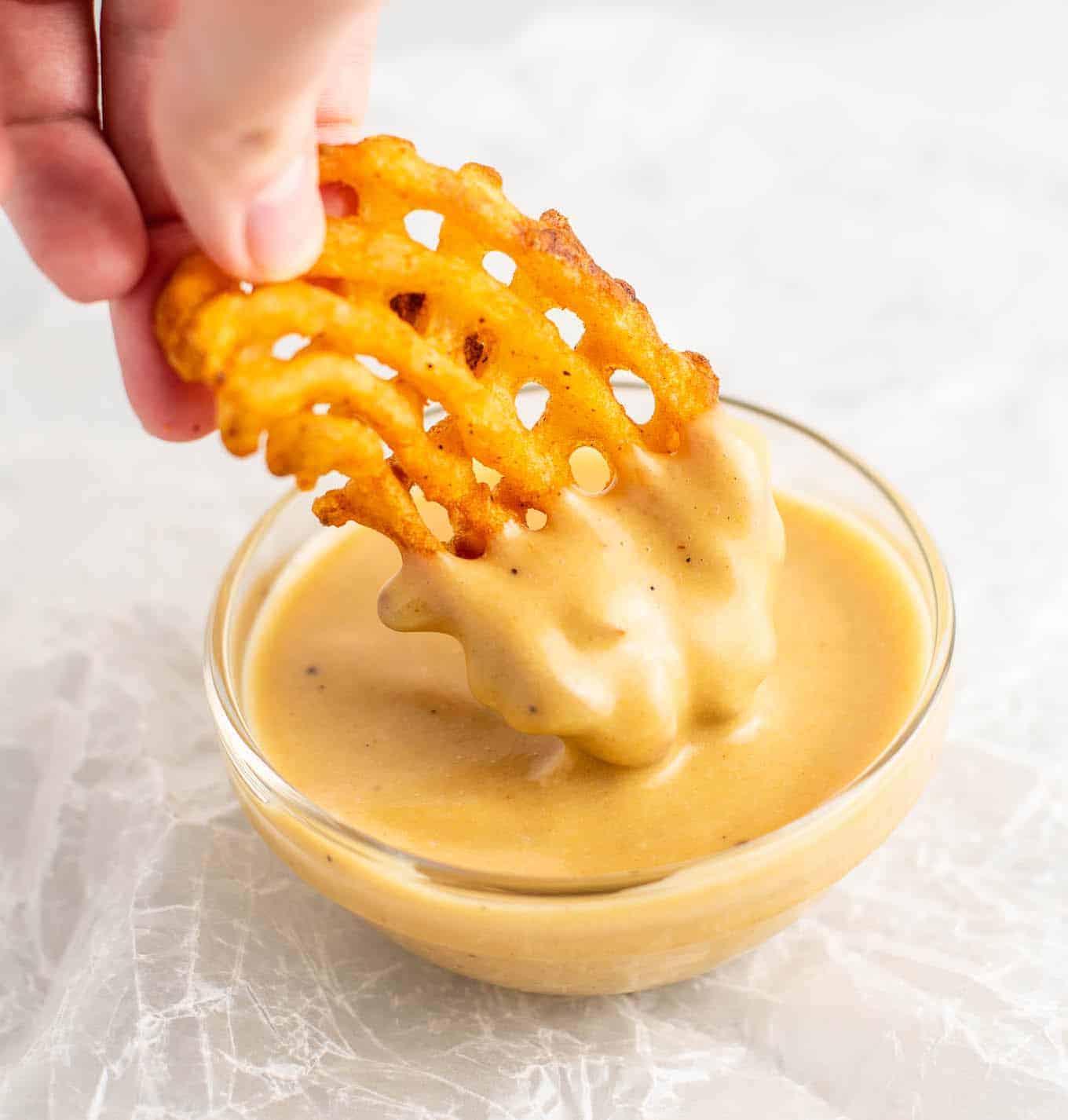 waffle fries dipped in chick fil a sauce