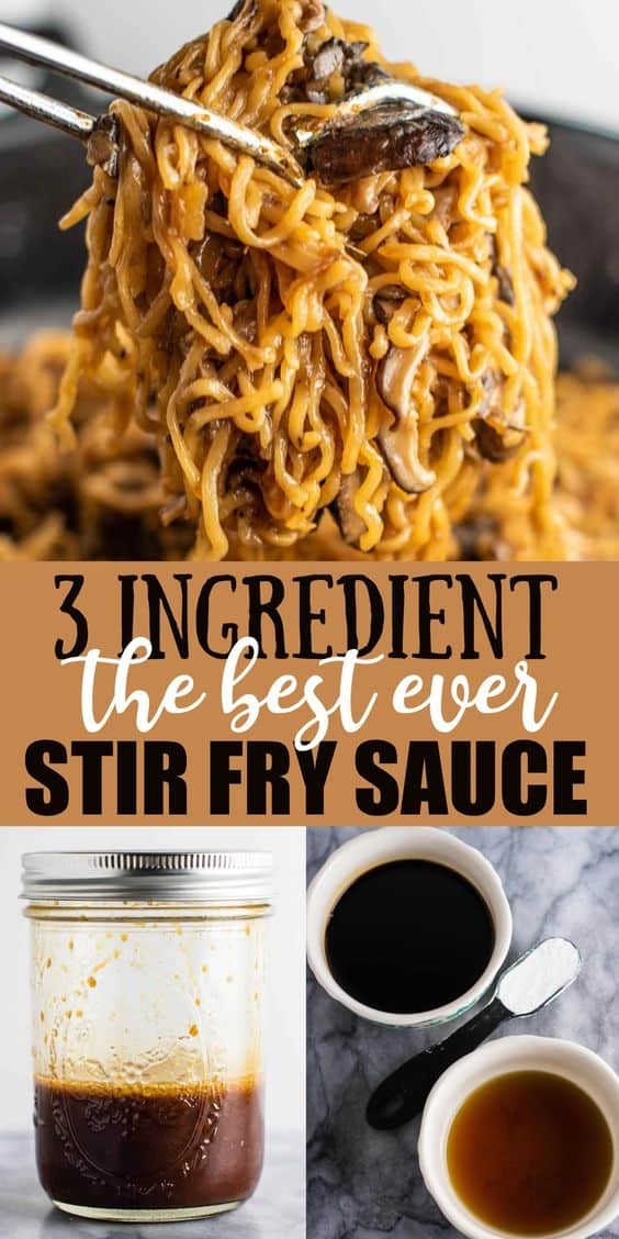 image with text "3 ingredient the best ever stir fry sauce"
