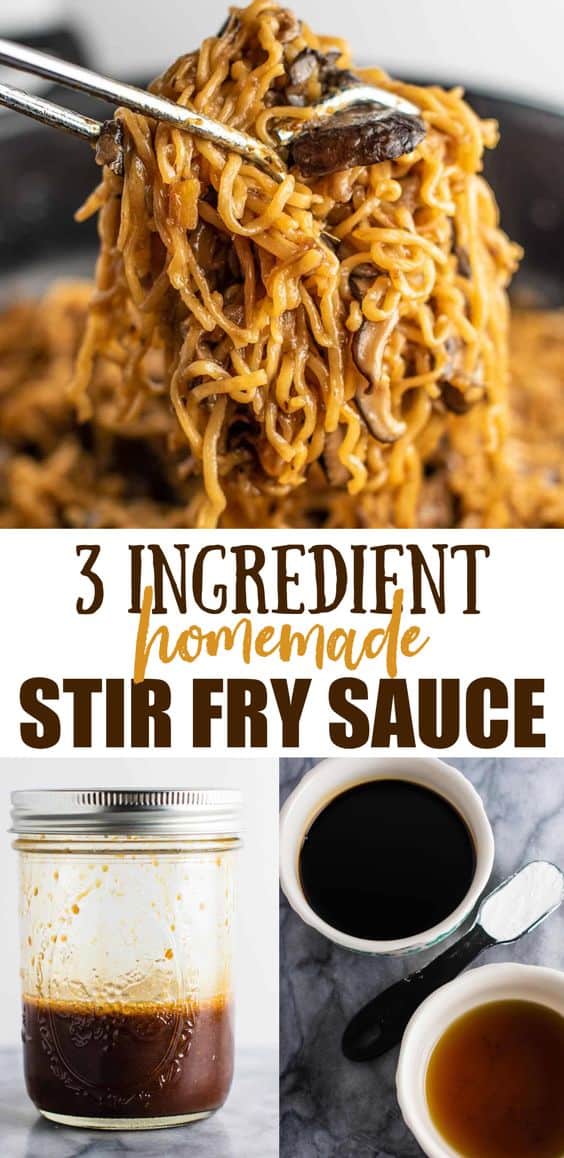 image with text "3 ingredient homemade stir fry sauce"