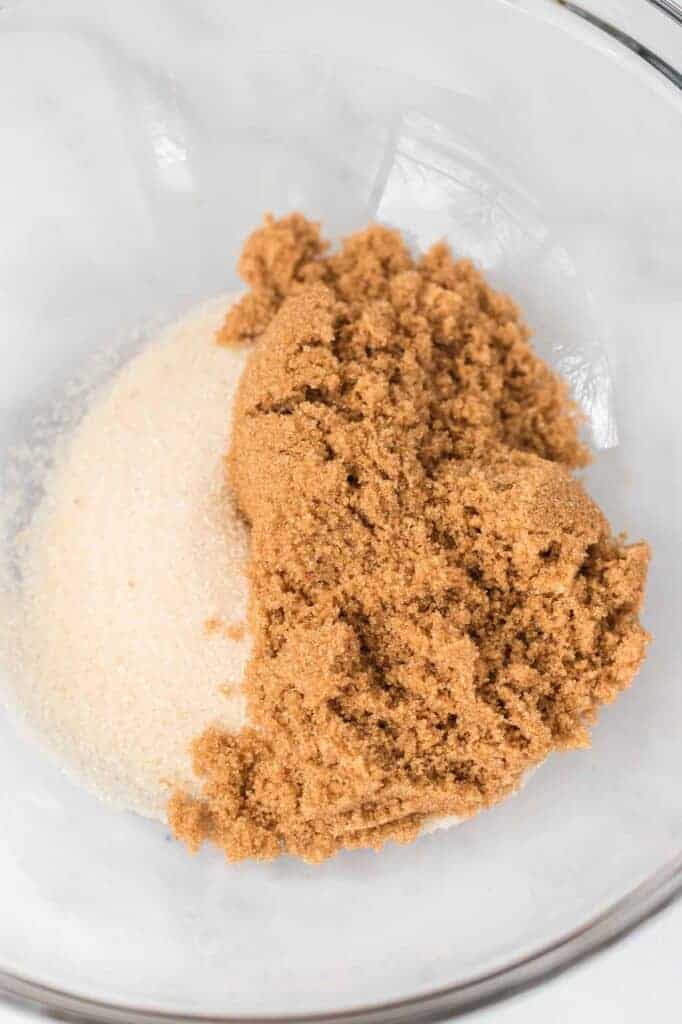 brown sugar and white sugar in a mixing bowl