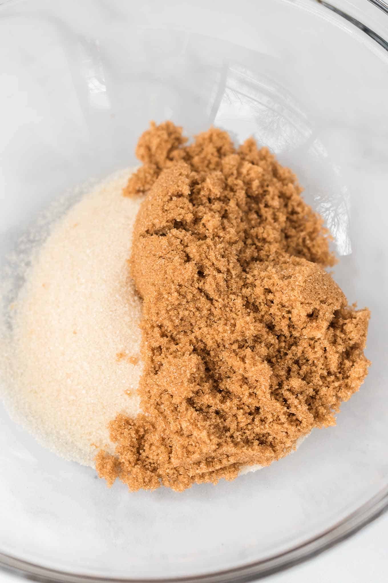 brown sugar and white sugar in a mixing bowl
