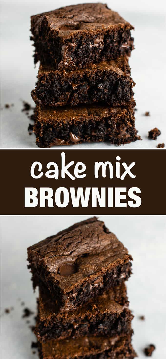 pinterest image with the text "cake mix brownies"