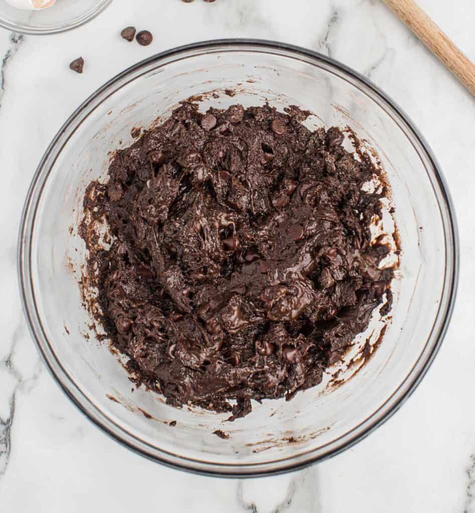 brownie batter mixed together in a bowl