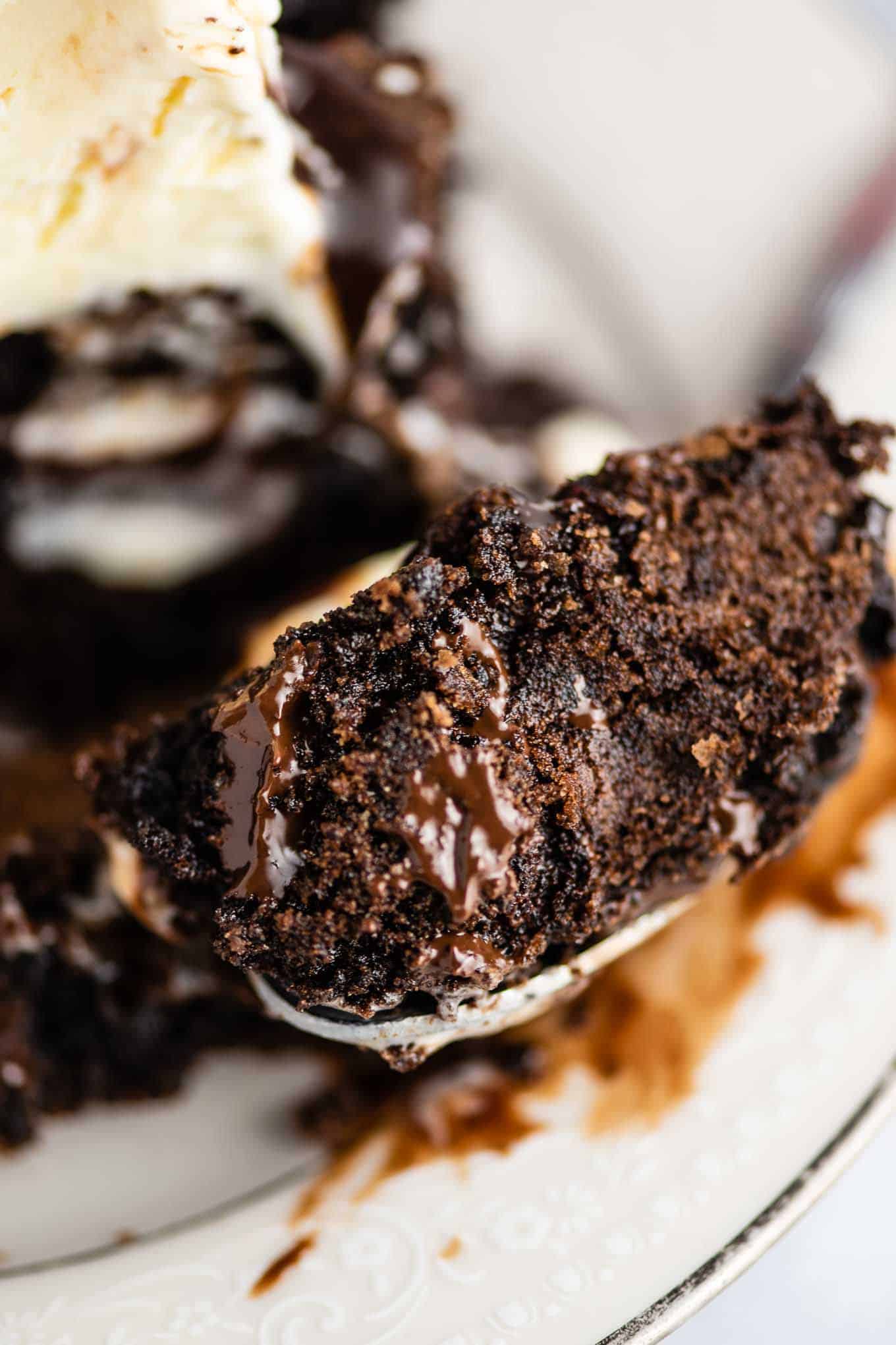 a scoop of cake mix brownie on a spoon