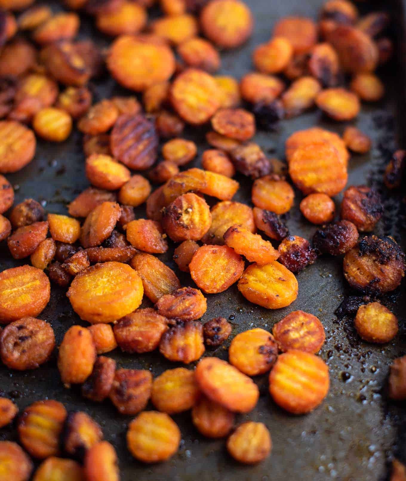 crinkle cut carrots on the baking sheet after finished cooking