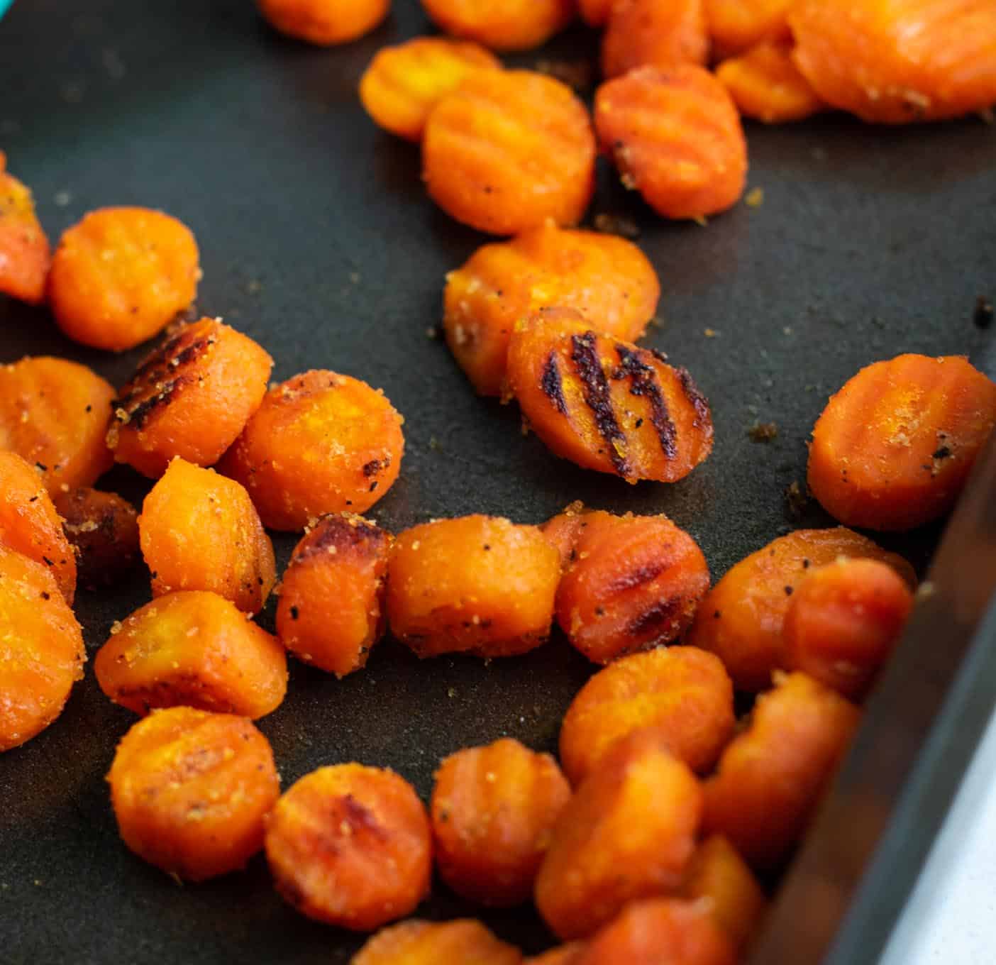 crinkle cut carrots on a baking sheet