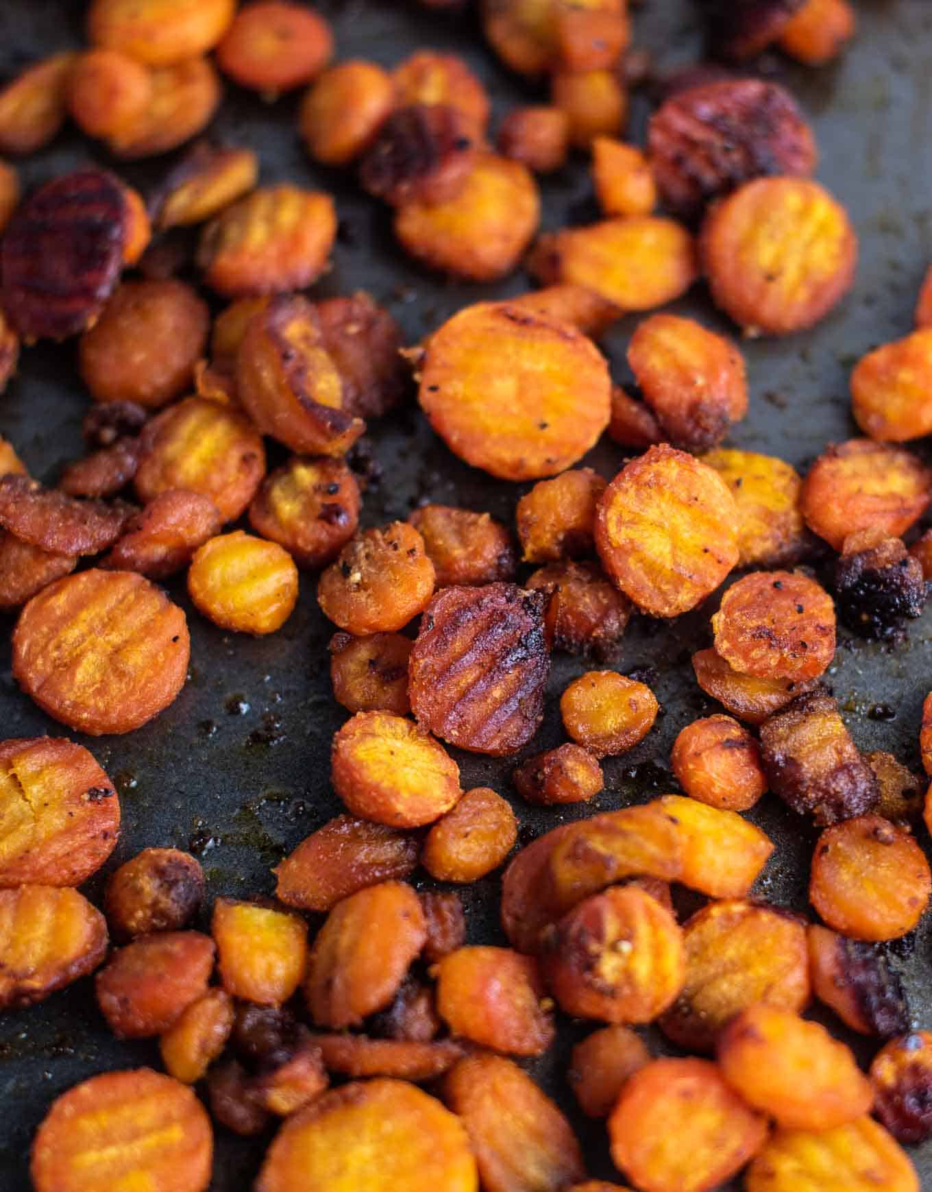 up close image of the texture of the finished roasted carrots