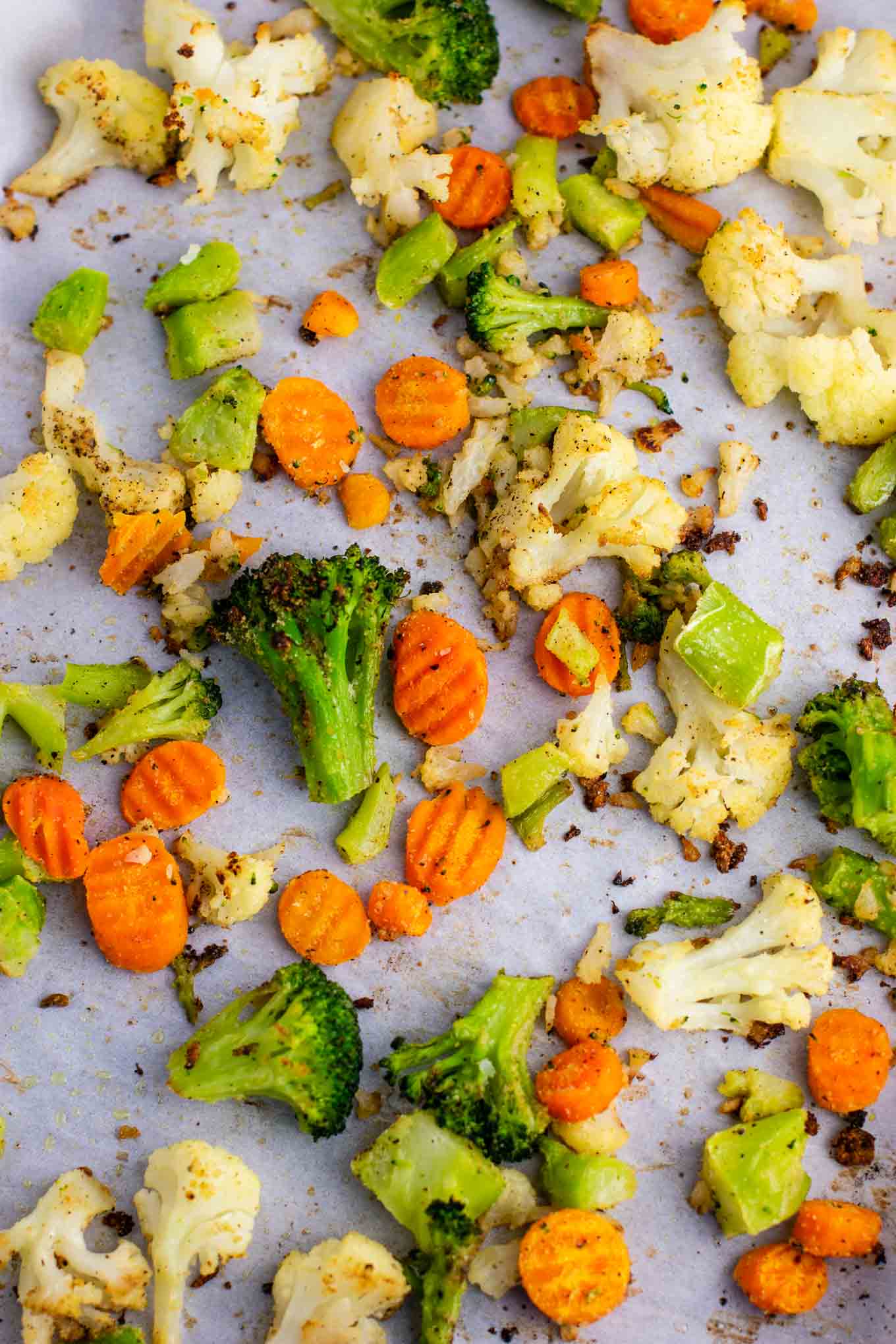 frozen roasted mixed vegetables from an overhead view