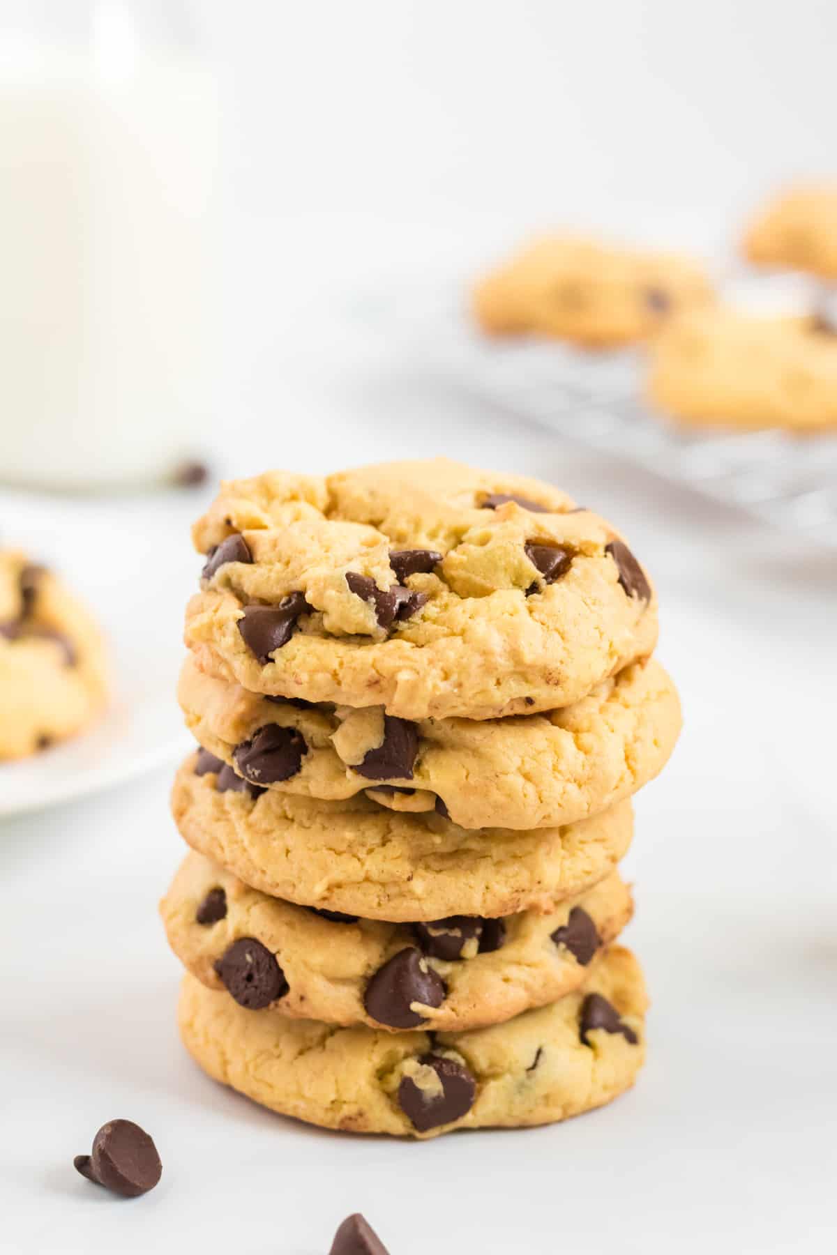 chocolate chip cookies stacked 5 high