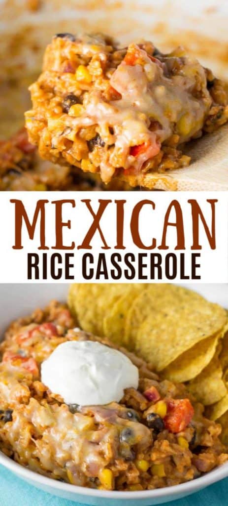 image with text "vegetarian mexican rice casserole"
