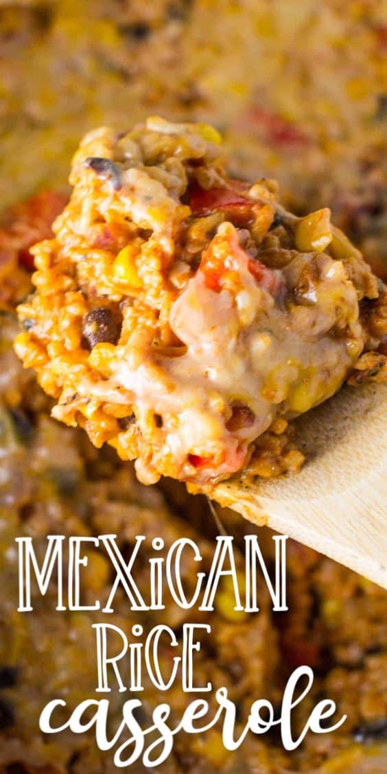 image with text "mexican rice casserole"