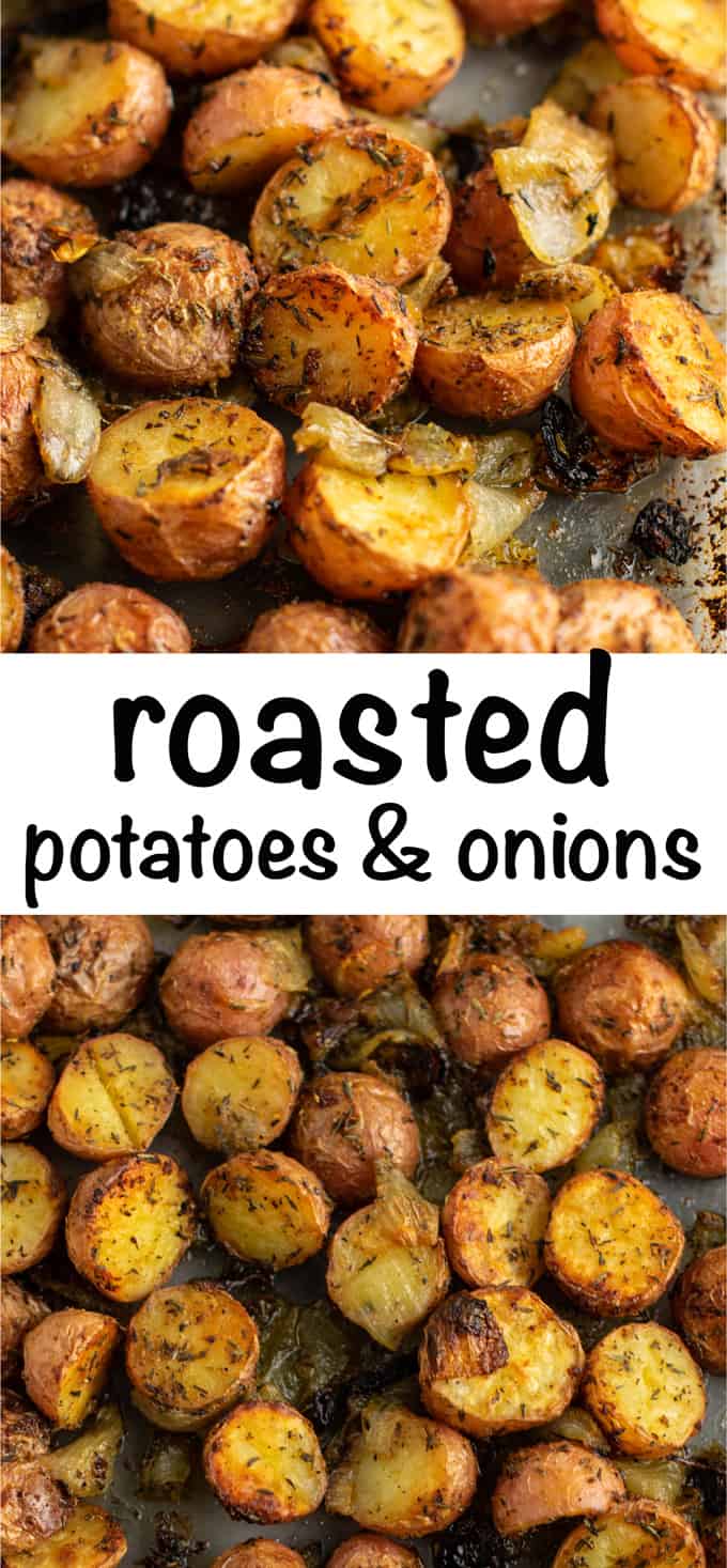 Easy roasted potatoes and onions – delicious side dish! #potatoesandonions #sidedish #potatoes #dinner 