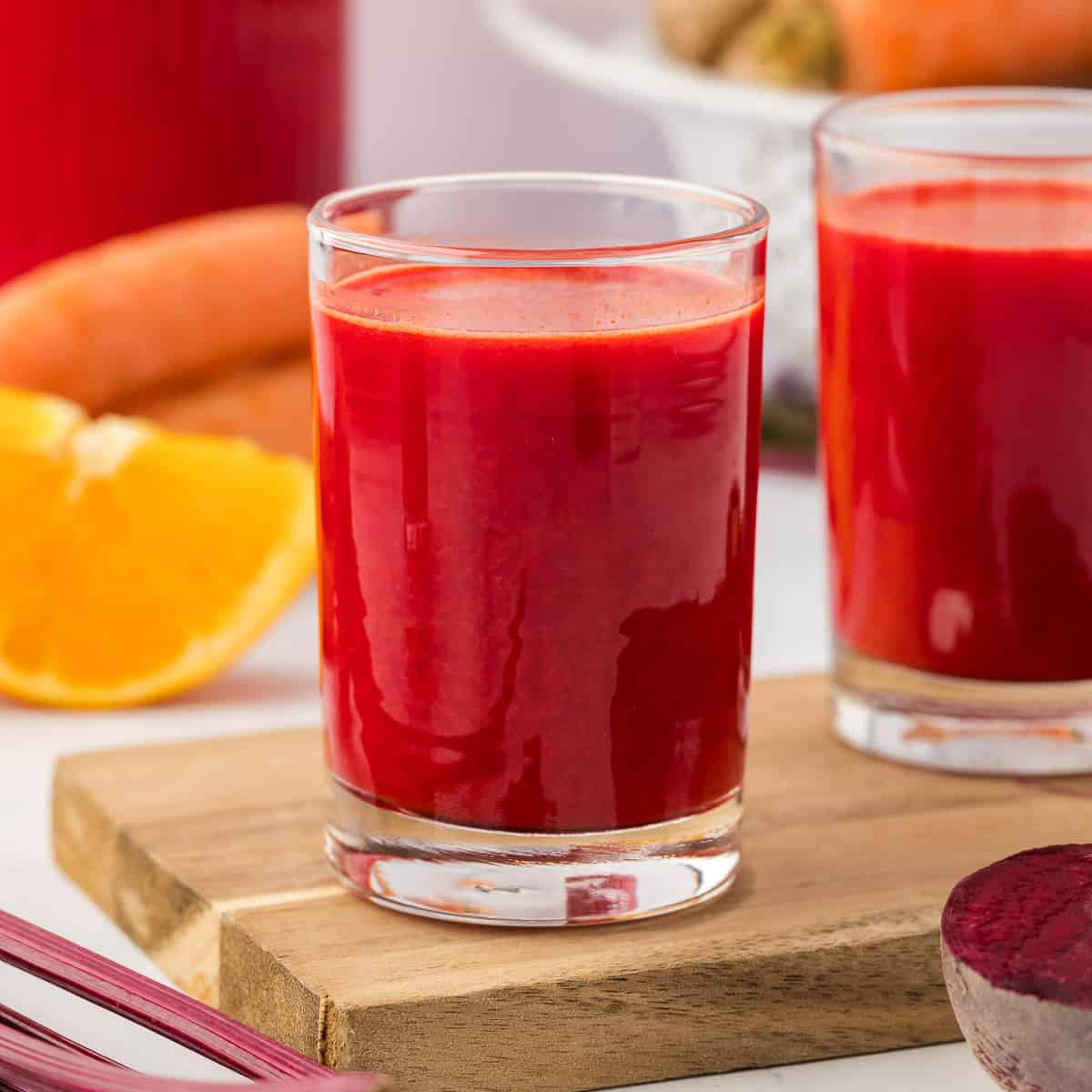 beet and carrot juice in a glass