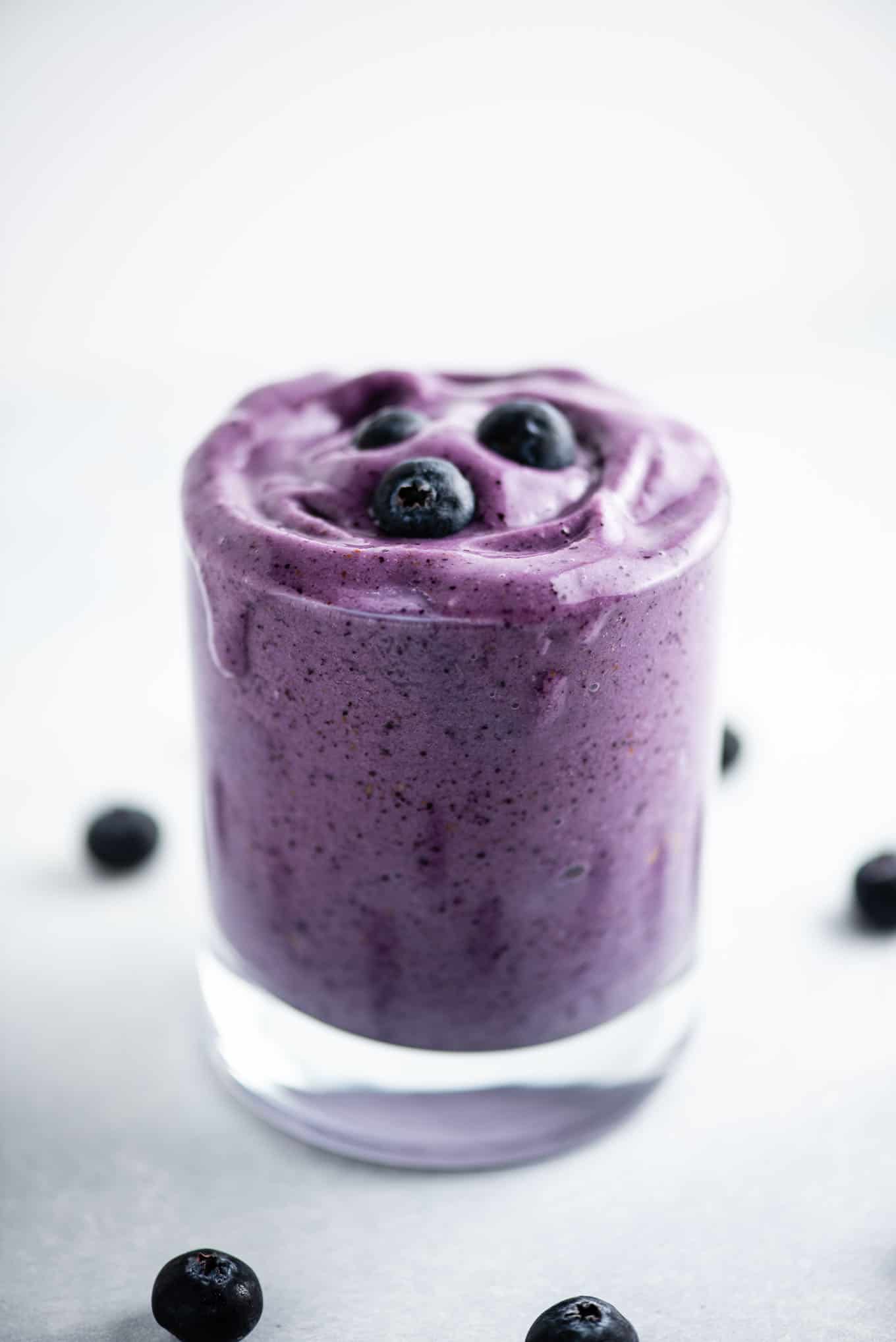 blueberry smoothie in a glass
