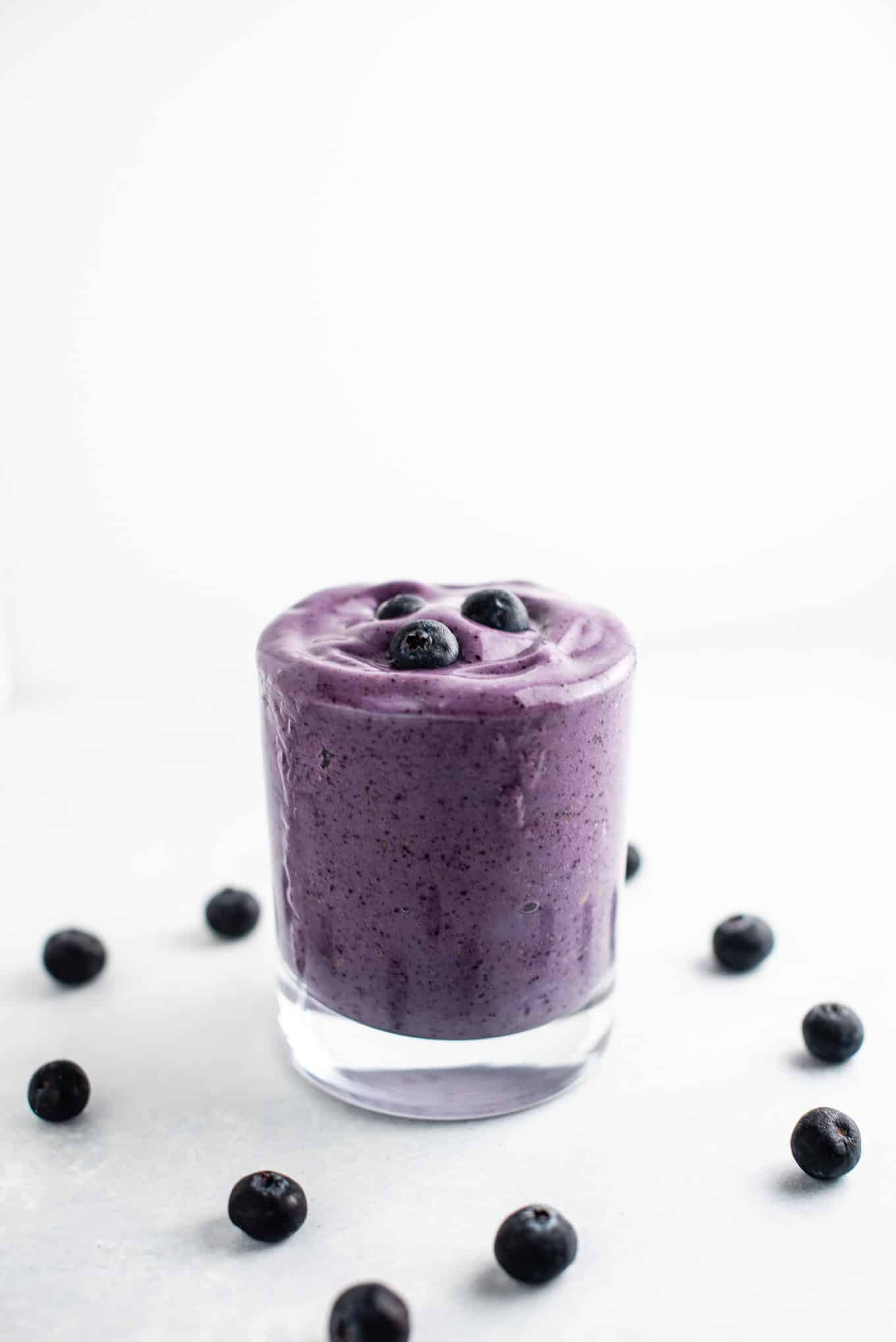 blueberry and banana smoothie in a glass