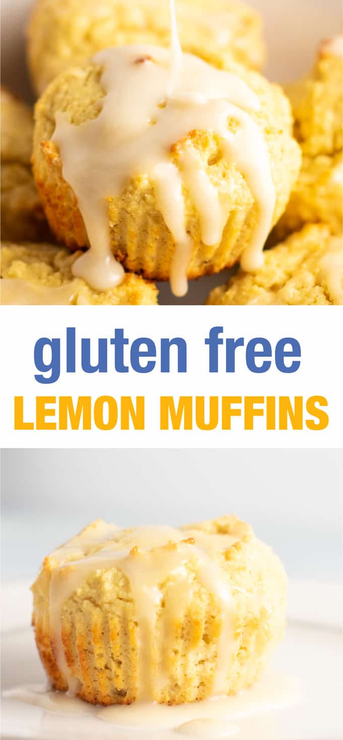 Gluten free lemon muffins with a sweet lemon glaze. These are perfectly fluffy, do not fall apart, and taste amazing! #glutenfree #lemonmuffins #breakfast