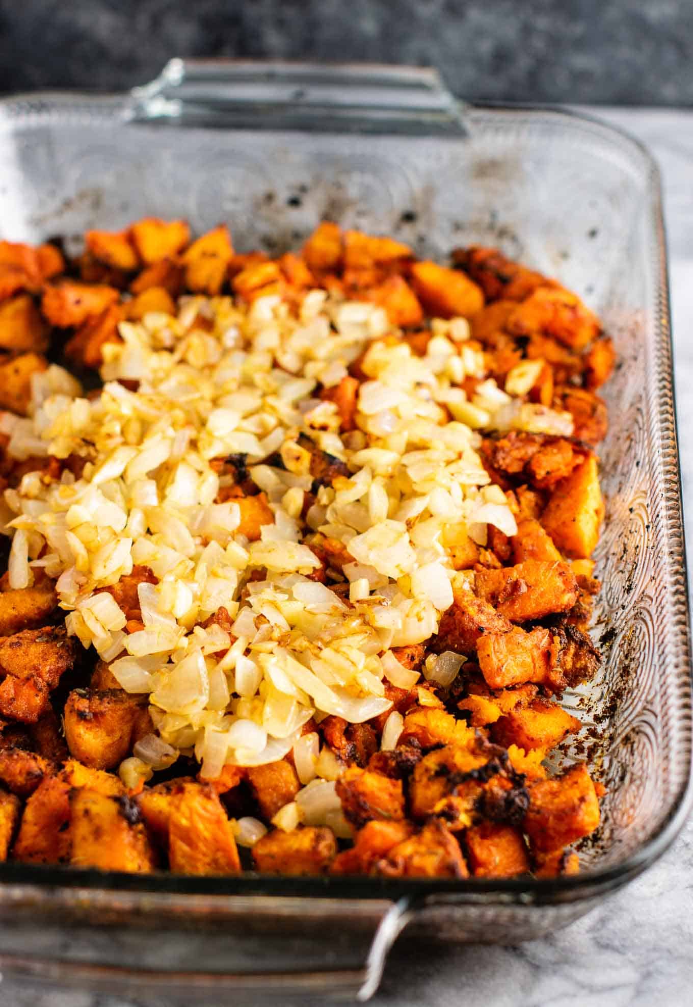 sweet potato hash with onions and garlic