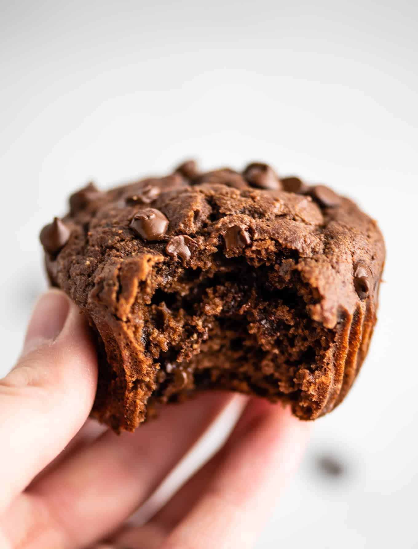 gluten free chocolate muffins with a bite taken out