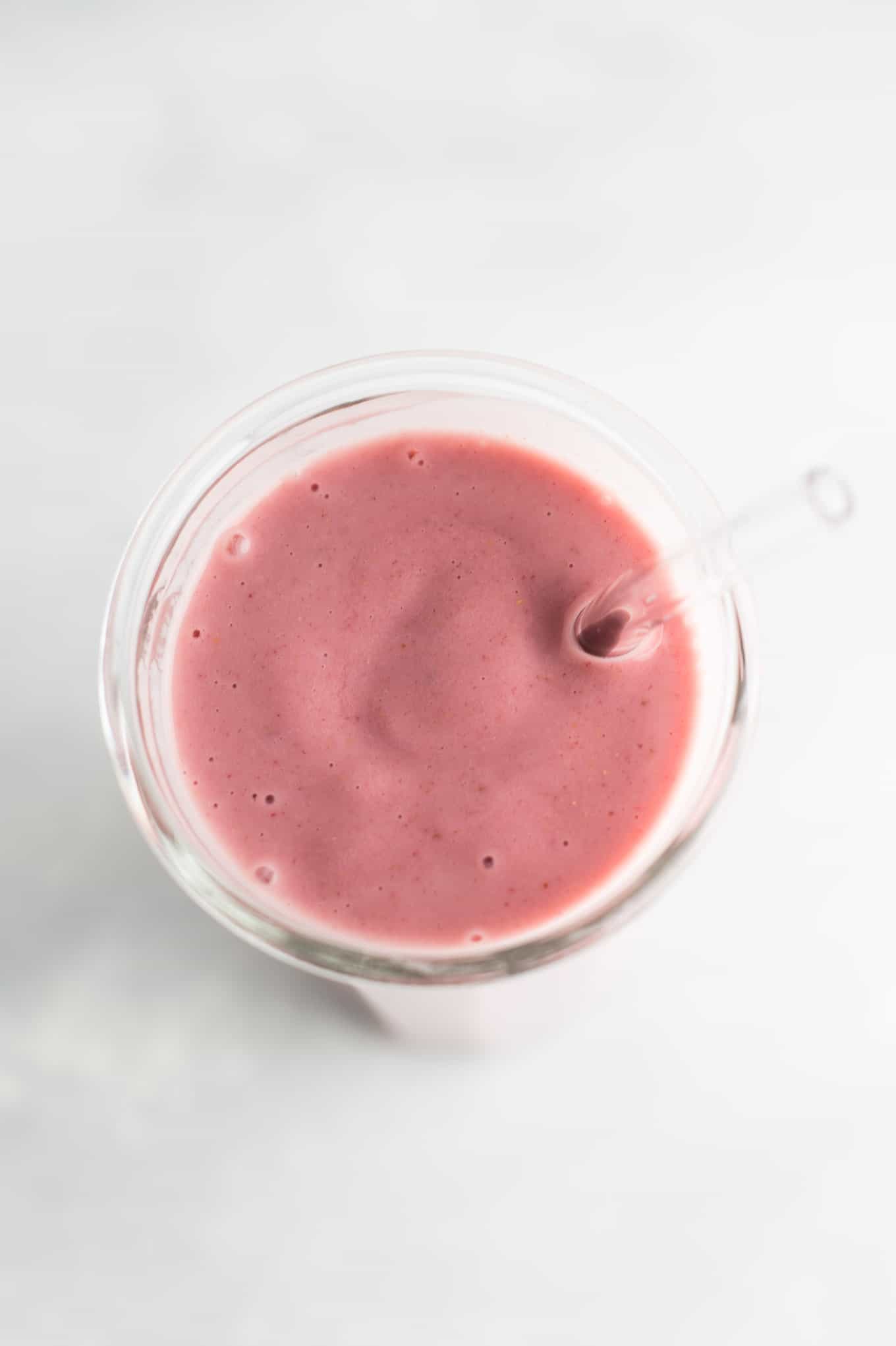 pink smoothie from an overhead view