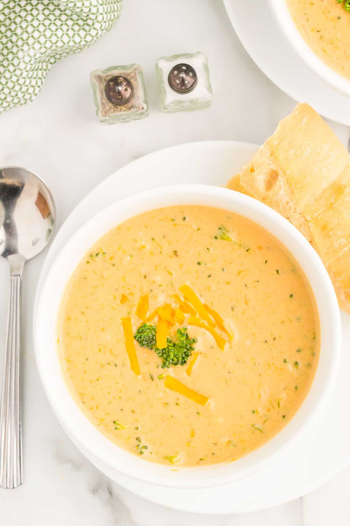 broccoli cheese panera soup in a bowl