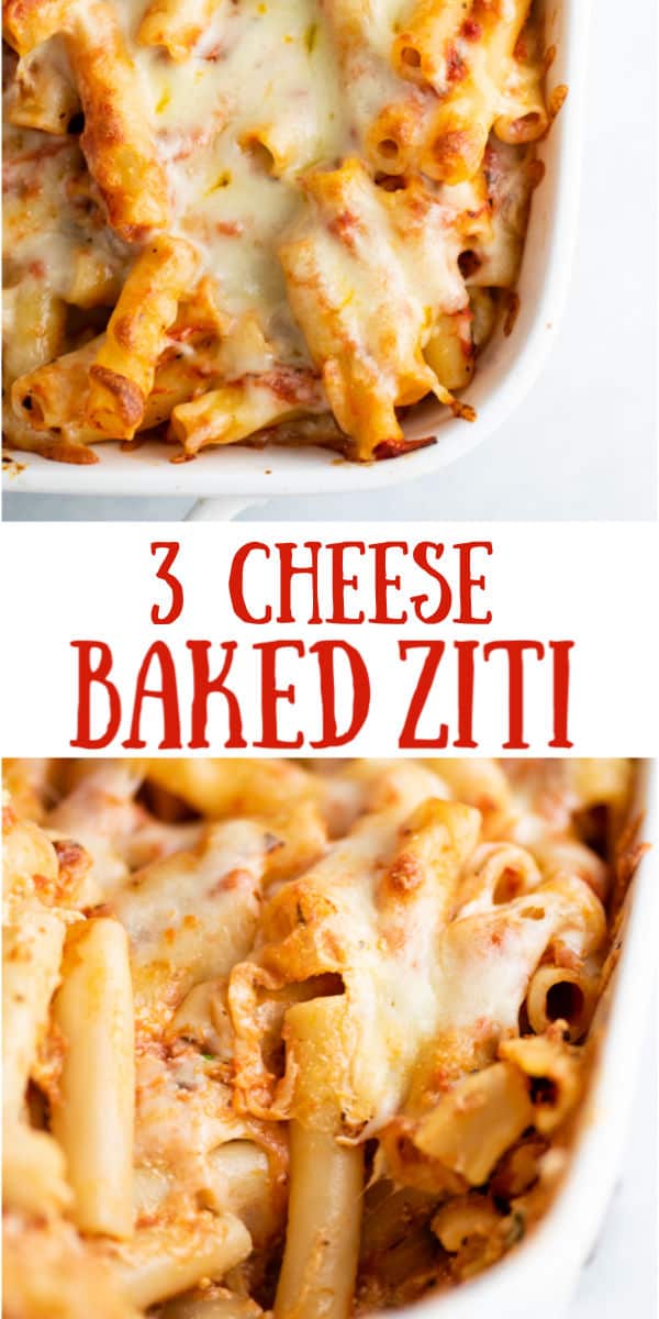 image with text "3 cheese baked ziti"