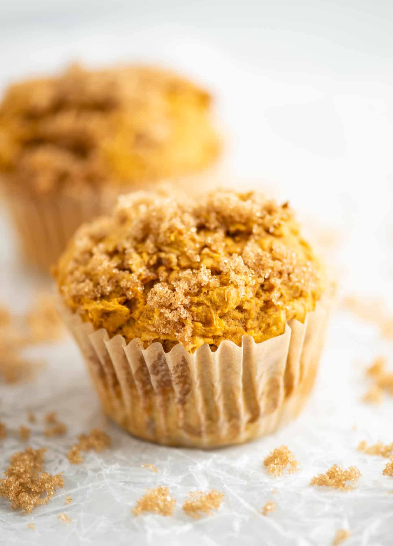 cake mix muffin with brown sugar on top