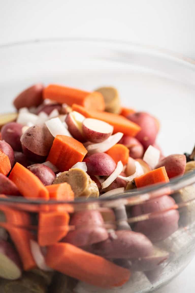 Sheet Pan Vegetarian Kielbasa & Veggies Build Your Bite