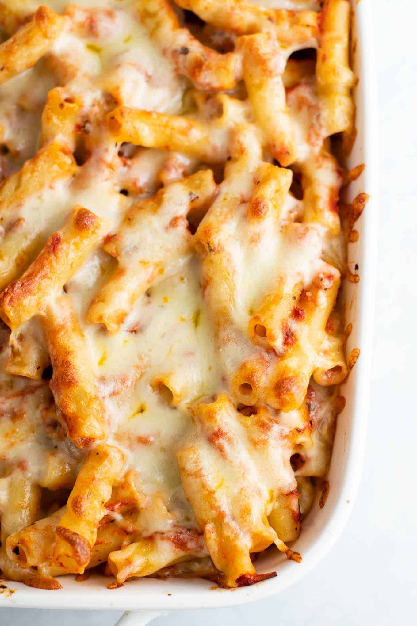 baked ziti with melted cheese on top