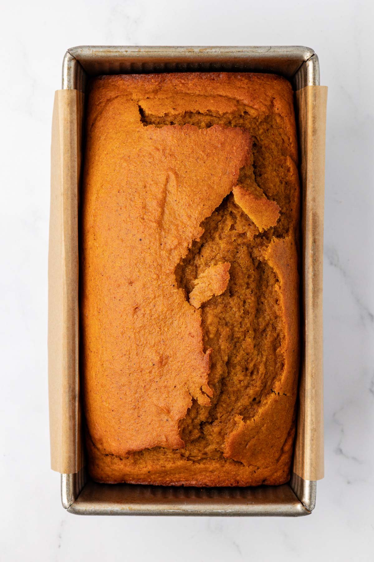 pumpkin bread in a loaf pan