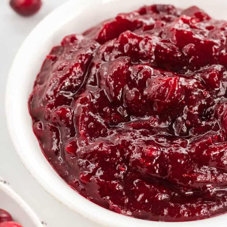 cranberry sauce in a white bowl
