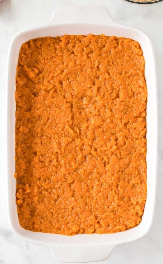 sweet potatoes in the casserole dish